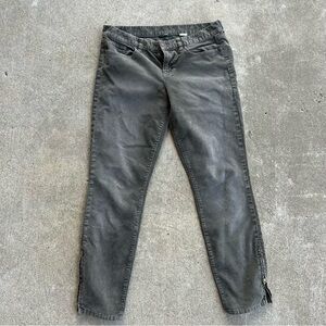 J Crew Corduroy Skinny Pants with Ankle Zipper Dark Green Gold Zip Size 8 / 29